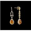 Image 2 : 2.40ctw Citrine and Diamond Dangle Earrings - 14KT Yellow Gold