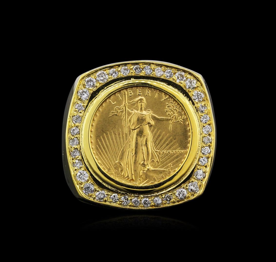 14KT Yellow Gold 0.44ct Diamond Coin Ring