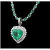 Image 3 : 14-18KT White Gold 23.29ctw Emerald and Diamond Necklace