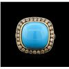 Image 1 : 14KT Yellow Gold 9.75ct Turquoise and Brown Diamond Ring