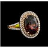 Image 2 : 11.69ct Red Zircon and Diamond Ring - 14KT Rose Gold