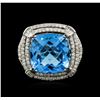 Image 1 : 14KT White Gold 13.29ct Topaz and Diamond Ring