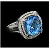 Image 2 : 14KT White Gold 13.29ct Topaz and Diamond Ring