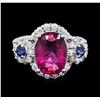 Image 1 : 14KT White Gold 2.62ct Tourmaline, Sapphire and Diamond Ring