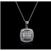 Image 2 : 14KT White Gold 0.87ctw Diamond Pendant With Chain