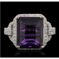 14KT White Gold 5.07ct Amethyst and Diamond Ring