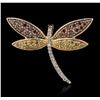 Image 1 : 14KT Yellow Gold 0.22ctw Ruby and Diamond Dragonfly Pendant