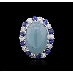 14KT White Gold 10.73ct Aquamarine, Sapphire and Diamond Ring