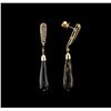 Image 2 : 14KT Yellow Gold 22.00ctw Smokey Quartz and Brown Diamond Earrings