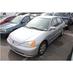 2002 HONDA CIVIC, 4 DOOR SEDAN, GREY, VIN # 2HGES16892H918784