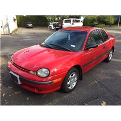 1995 DODGE NEON, 2 DR COUPE, RED, VIN # 1B3ES42Y8SD296683