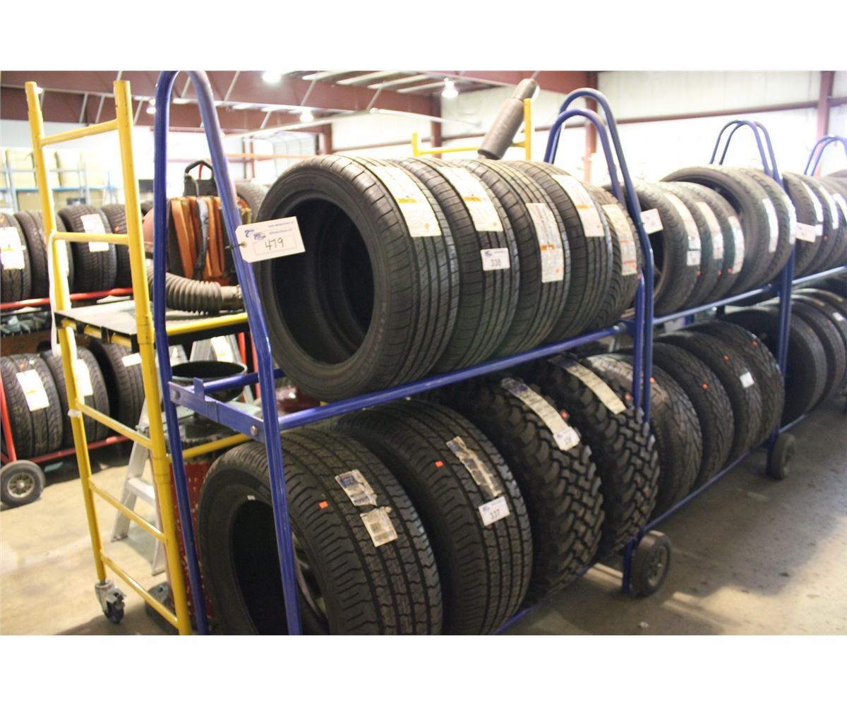 BLUE 2 TIER MOBILE TIRE RACK