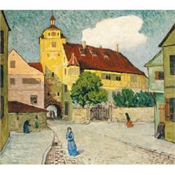 Balla Béla (1882-1965) Szász kisvárosi utca délelotti fényben