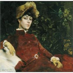 Karlovszky Bertalan (1858-1938) Kalapos hölgy portréja