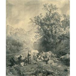 Markó András (1824-1895) Hegyvidéki táj pásztorokkal, 1877.