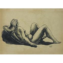 Kádár Béla (1877-1956) Fekvo akt, Hátoldalon: Anya gyermekével