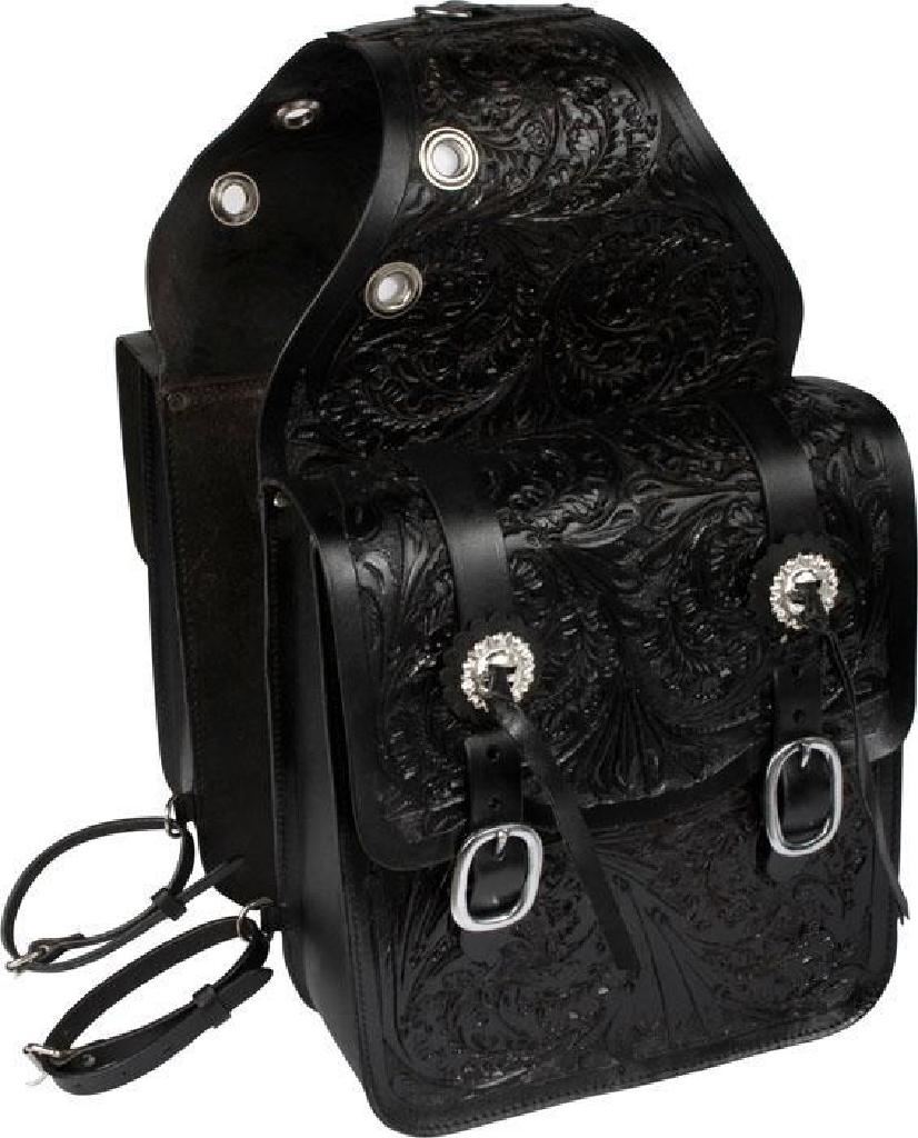 *NEW* Extra Large Black Carved Western Leather Horse Saddle Bags [9674]
