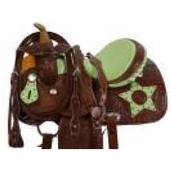 *NEW* Green Ostrich Star Barrel Racing Western Horse Saddle 14 [9495]