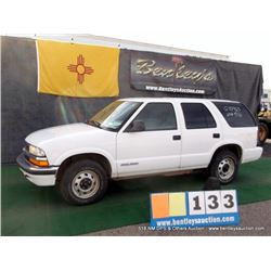 1998 CHEVROLET BLAZER ~ 201,490 MILES VIN: 1GNDT13WXWK245827, WHITE, SUV, 4WD, V6, 4.3L, 1/2 FUEL, A