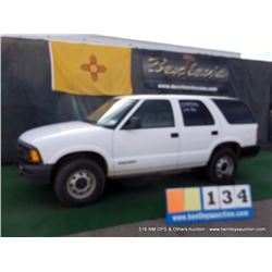 1996 CHEVROLET BLAZER ~ 094,517 MILES VIN: 1GNDT13W4T2216593, WHITE, SUV, 4WD, V6, 4.3L, 1/2 FUEL, A