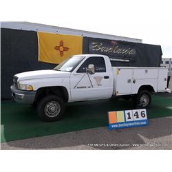 1999 DODGE RAM 2500 ~ 171,779 MILES VIN: 3B6KF26W3XM530957, WHITE, PICKUP, 4WD, V10, 8.0L, EMPTY FUE