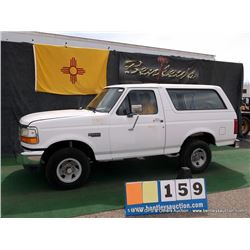 1994 FORD BRONCO ~ 074,695 MILES VIN: 1FMEU15HXRLB54852, WHITE, SUV, 4WD, V8, 5.8L, 1/4 FUEL, A/C CO