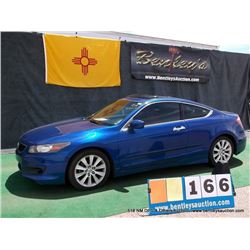 2008 HONDA ACCORD ~ 136,687 MILES VIN: 1HGCS21838A008902, BLUE, COUPE, FWD, V6, 3.5L, 1/2 FUEL, A/C 