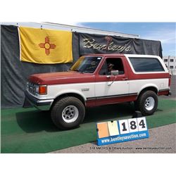 1990 FORD BRONCO ~ 161,297 MILES VIN: 1FMEU15H7LLA22221, RED & WHITE, 4WD, V8, 5.8L, WINDSHIELD CRAC