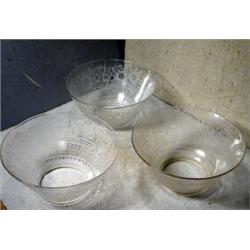 Three Matching Gas Shades, The three stencil etched shades take 4" fitters and are 8" in diamet...