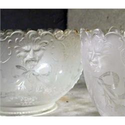 Lion Head Light Shades, Three 7.75" gas shades with 4" fitter and two 5.25" electric shades wit...
