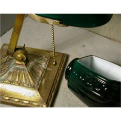 Student Lamp & Shades, Very nice brass student lamp on 7" base with an original label Emeralite...
