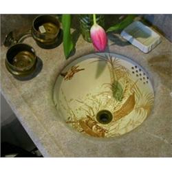 Marble Sink with Decorated Bowl, This corner sink with backsplashes measures 24" x 18" and feat...