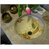 Image 1 : Marble Sink with Decorated Bowl, This corner sink with backsplashes measures 24" x 18" and feat...