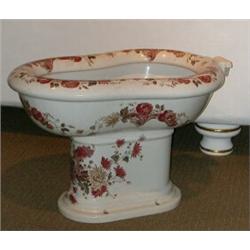 Painted Bidet, This porcelain bidet is 24" x 16" and sits 16" high. It is hand decorated with f...