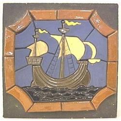 Moravian Mosaic Ship Panel, This panel of mosaic tiles was made by the Moravian Pottery & Tile...