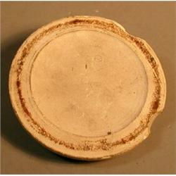 Stove Tile of a Boy, Fine and large teal blue stove tile, 4" diameter, of a boy with curly hair...
