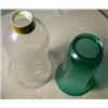 Image 3 : Two Good Glass Chimneys, The green chimney is 8" high, with a 5" diameter, and takes a 3" fitte...