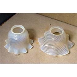 Pair of Opalescent Gas Shades, Pair of quality wavy edge opalescent swirl glass gas light shade...