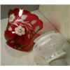 Image 1 : Two Cut Glass Shades, The cranberry glass shade is more like a chimney. It is 5" high with a 7"...