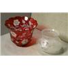 Image 2 : Two Cut Glass Shades, The cranberry glass shade is more like a chimney. It is 5" high with a 7"...