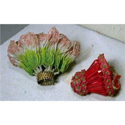 Two Beaded Shades, These beaded shades are in good condition except for the fringe on the red o...