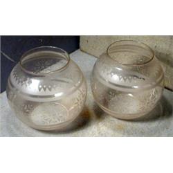 Pair of Glass Globes, These glass globes are 6.5" diameter and take 4" fitters. The decoration...