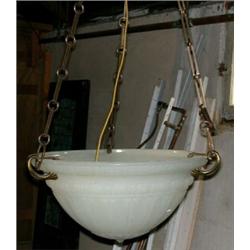 Cast Glass Hanging Light, Large cast glass hanging light, 14" diameter, hanging from three bras...