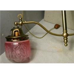 Two Arm Gas Fixture, Two arm gas light fixture with 8" decorated shades. The fixture has been p...