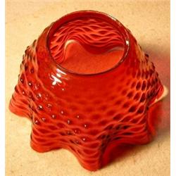 Ruby Hobnail Shade, Large ruby glass gas shade 4" fitter, 8.5" diameter, 5.5" high. American, 1...