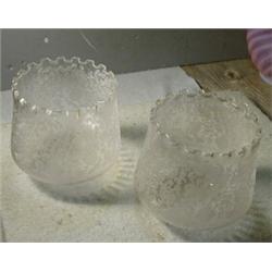Pair Etched Glass Cylinder Shades, Pair of large acid etched cylinder form gas shades 4" fitter...