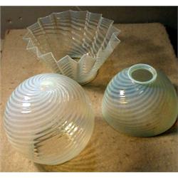 Group of 3 Opalescent Blue Gas Shades, Three excellent quality blue opalescent glass gas shades...