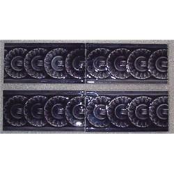 Purple Majolica glaze tiles- ca 1890, What a great design of interlocking flowers with a ribbon...