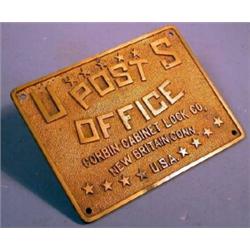USPS Bronze Plaque Corbin Cabinet Lock Co., Bronze plaque from a United States Post Office deco...