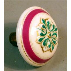 Early Decorated Porcelain Knob, Rare and significant white porcelain passage knob c 1860s with...
